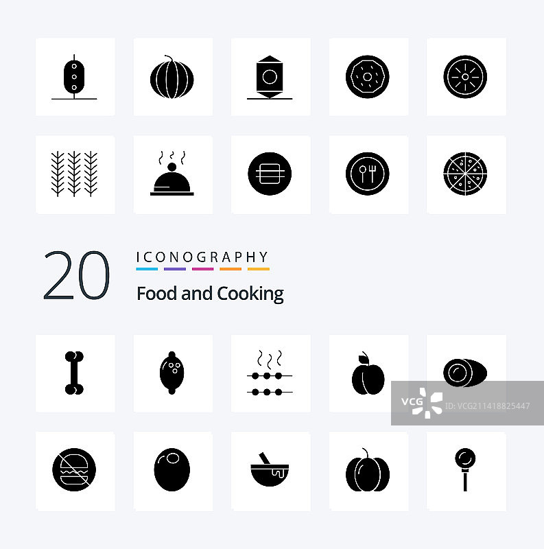 20个食物实体字形图标包，如汉堡图片素材