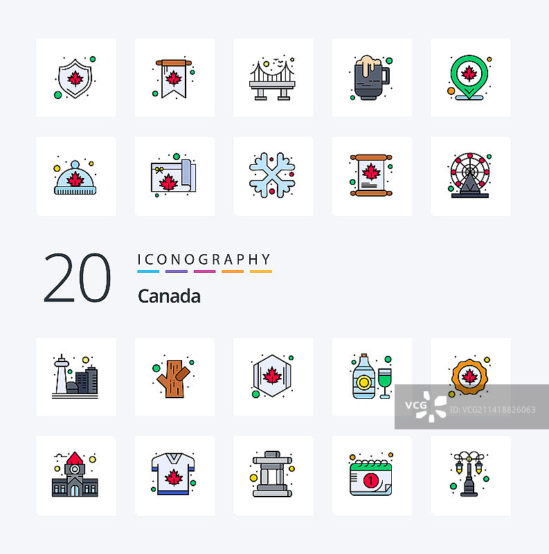 20个加拿大线条圆形主题图标包图片素材