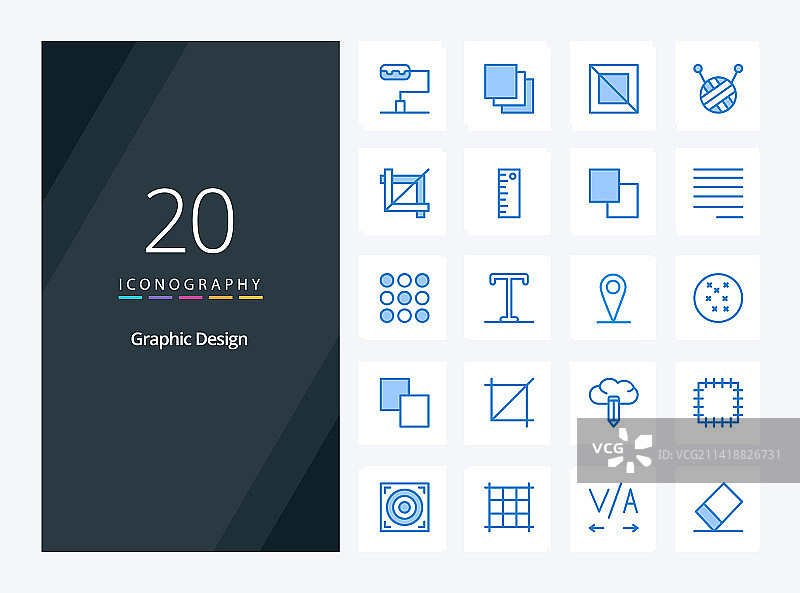 20个蓝色设计演示图标图片素材