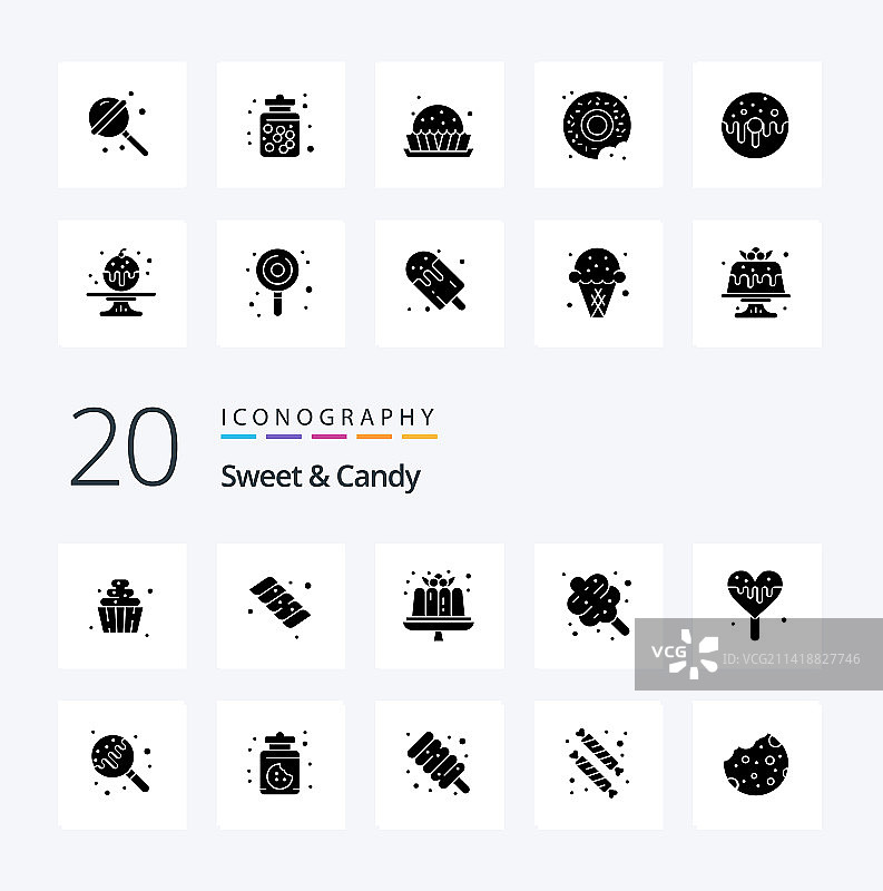 20个糖果主题的实心字形图标包图片素材