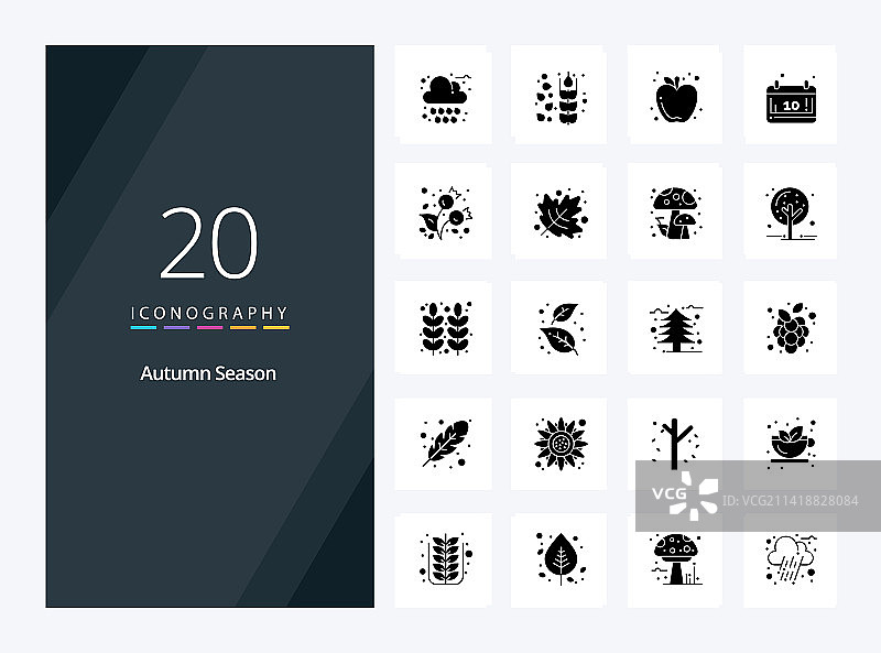 用于演示的20个秋季实心字形图标图片素材