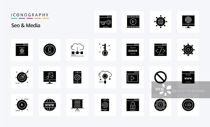 25个SEO媒体实心字形图标包图片素材