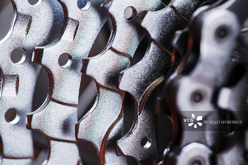 山地自行车后拨飞轮盒微距镜头图片素材