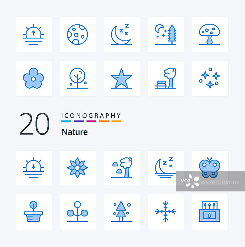 20个自然蓝色图标包，如蝴蝶等图片素材