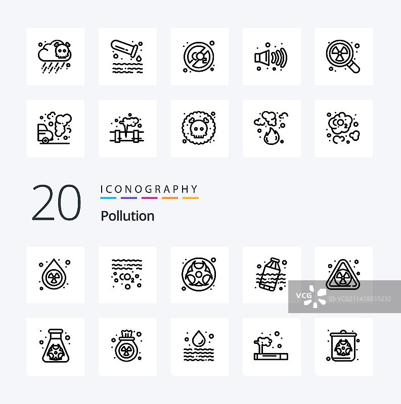 包含废物核能等20个污染线条图标包图片素材