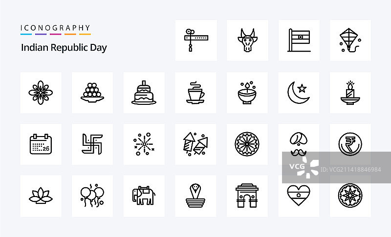 25个印度共和国日线性图标包图片素材