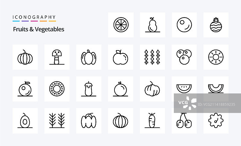 25个水果蔬菜线条图标包图片素材
