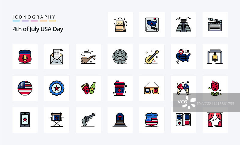 25个美国线性填充风格图标包图片素材