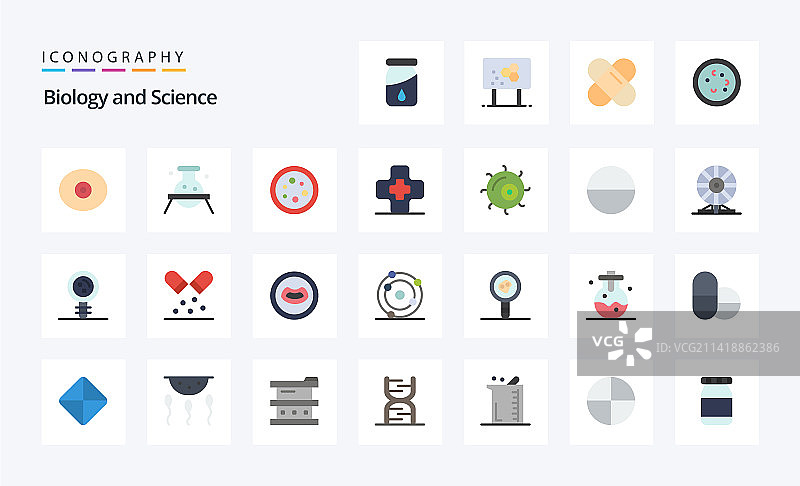 25个生物学扁平彩色图标包图片素材