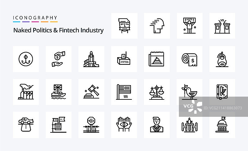 25个政治和金融科技行业线性图标图片素材