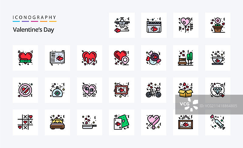 25个情人节线性填充风格图标包图片素材