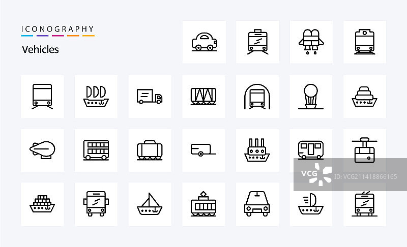 25个交通工具线性图标包图片素材