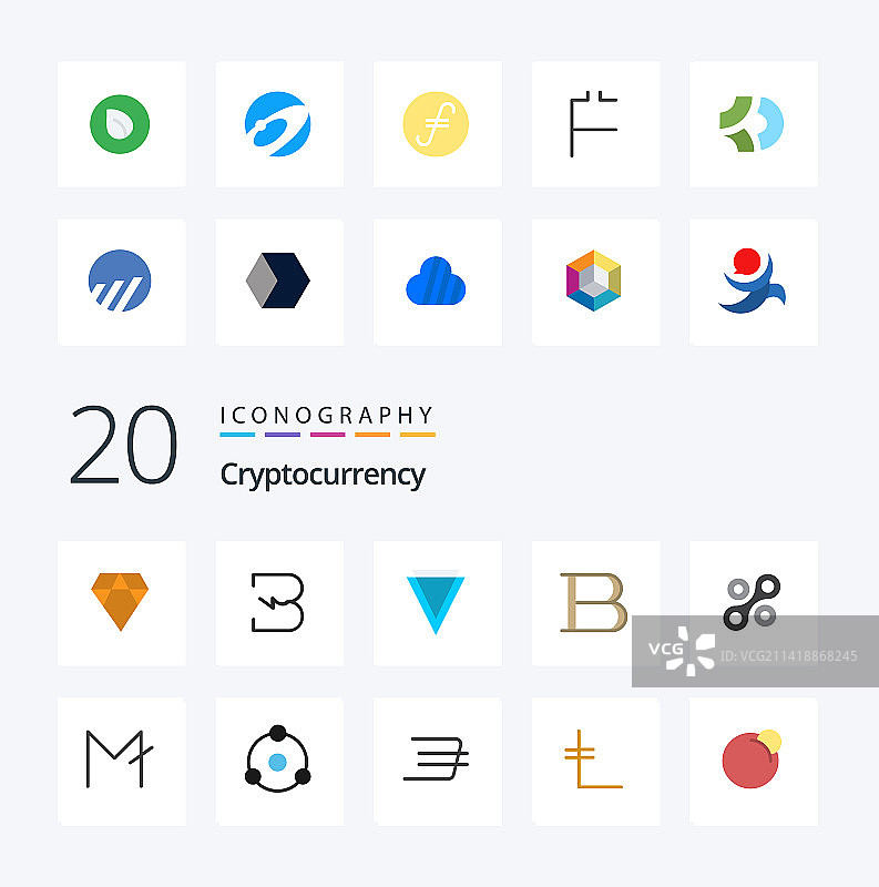 20个加密货币扁平风格图标图片素材