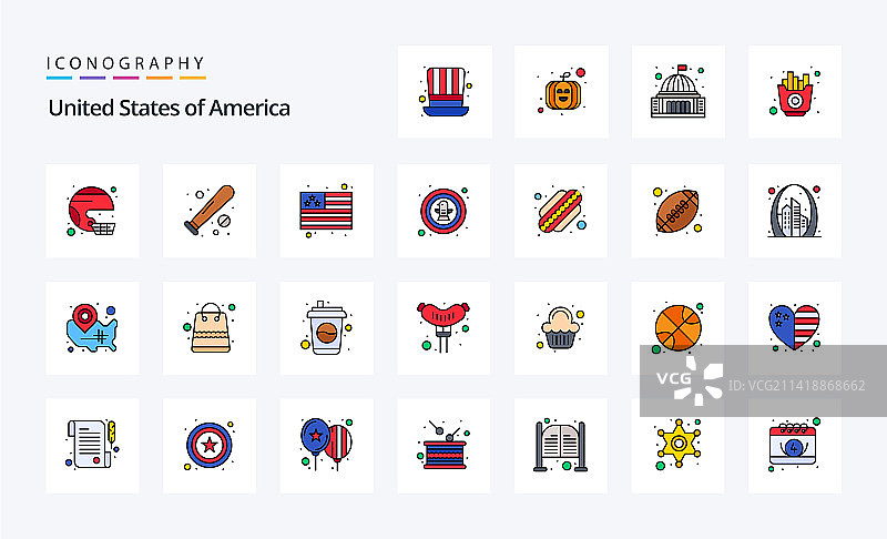 25个美国线性填充风格图标包图片素材