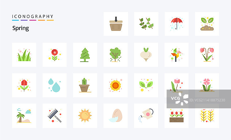 25个春季扁平彩色图标包图片素材