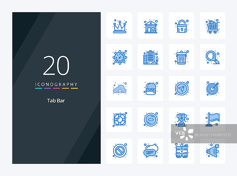 20个标签栏蓝色演示图标图片素材
