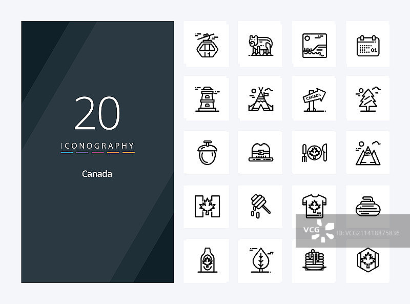 20个加拿大轮廓图标，用于演示图片素材