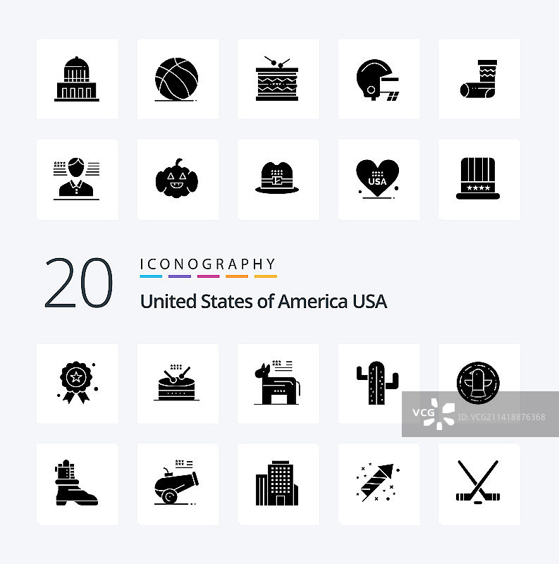 20个美国实体字形图标包，如美国鸟类图片素材