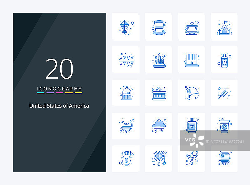 20个美国蓝色演示图标图片素材
