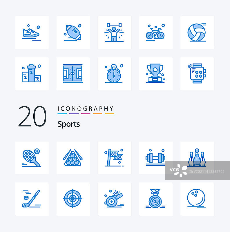 20个蓝色运动健身图标套装图片素材