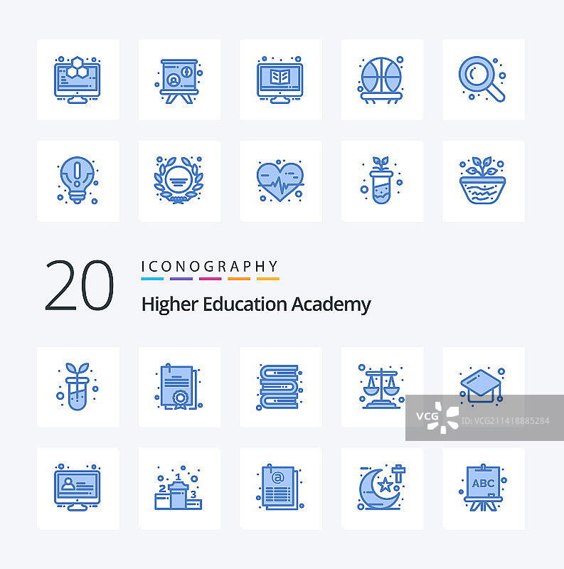 20个学院蓝色图标包，如教育等图片素材