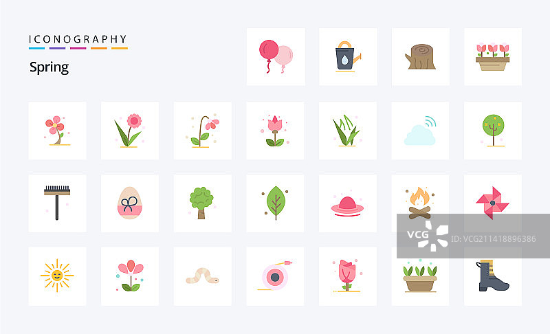 25个春季扁平彩色图标包图片素材