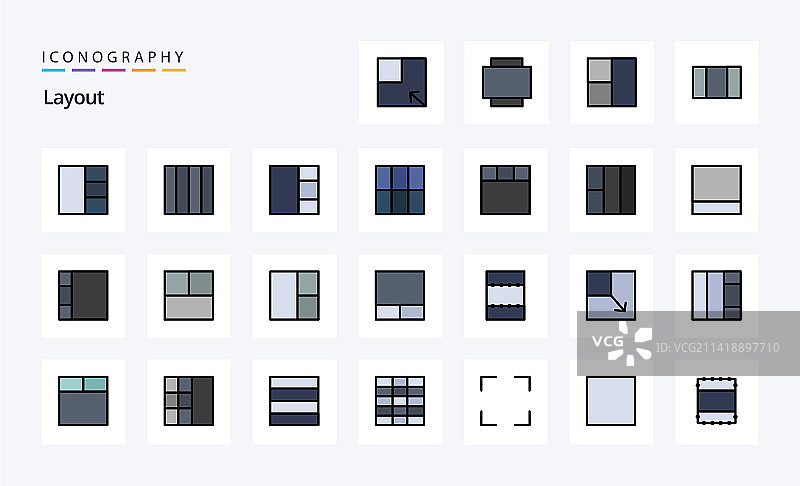 25个布局线性填充风格图标包图片素材