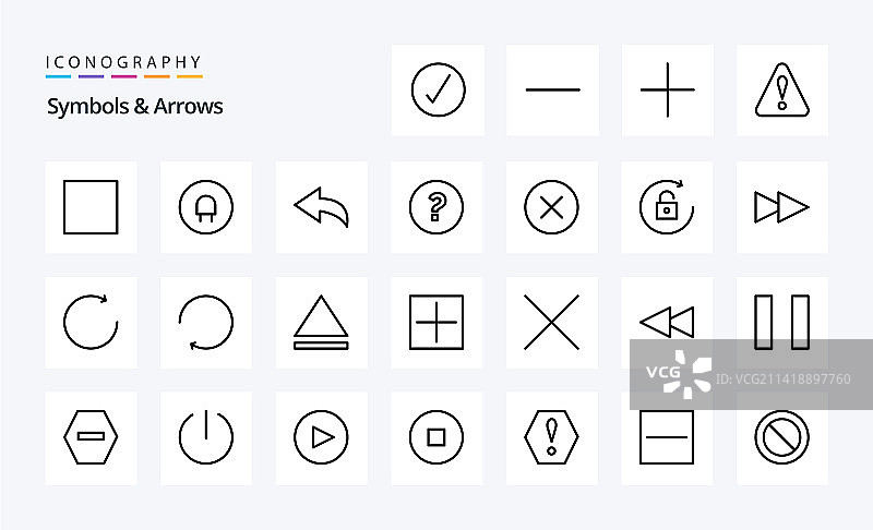 25个箭头符号线性图标包图片素材