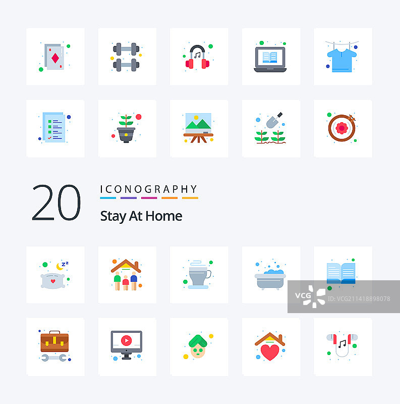 20个居家扁平颜色图标包，如笔记图片素材