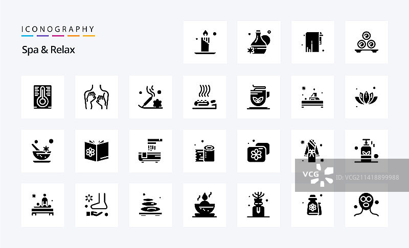 25个SPA与放松实心字形图标包图片素材
