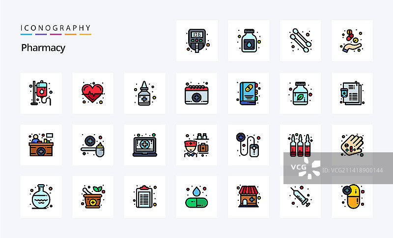 25个药房线性填充样式图标包图片素材