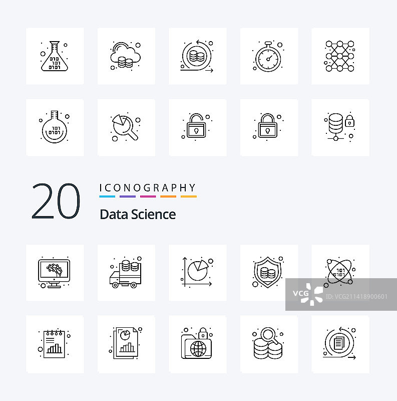 20个数据科学线性图标包图片素材