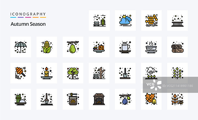 25个秋季线性填充风格图标包图片素材