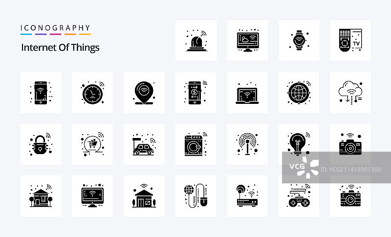25个物联网实心字形图标包图片素材