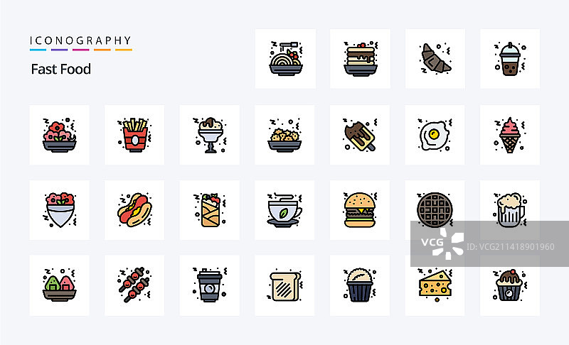 25个快餐线性填充图标包图片素材