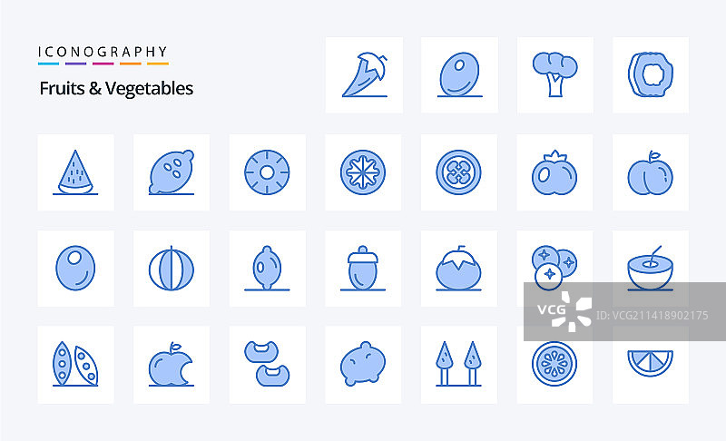 25个水果蔬菜蓝色图标包图片素材