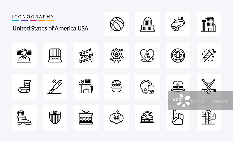 25个美国线条图标包图片素材