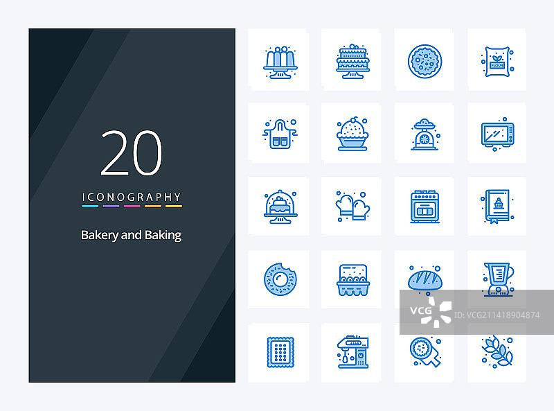 20个烘焙蓝色演示图标图片素材