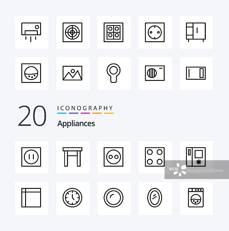 20个家用电器线性图标包图片素材