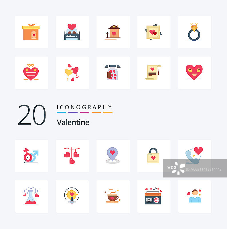20个情人节扁平风格图标包，如定位图片素材