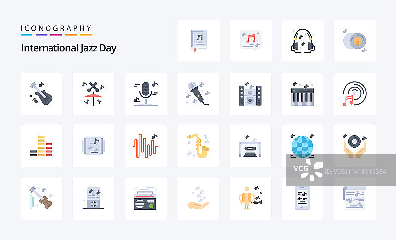 国际爵士乐日扁平风格彩色图标合集图片素材