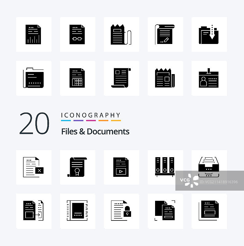 20个文件和文档实体字形图标包图片素材
