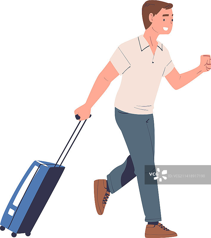 拉着行李箱行走的男人图片素材