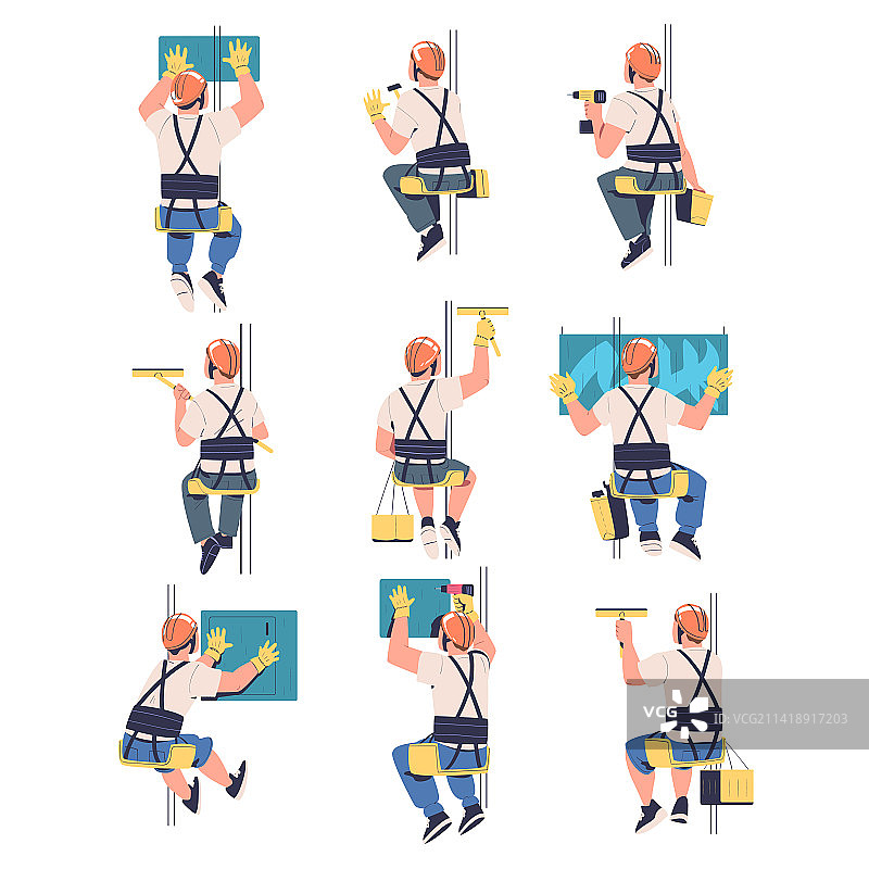 人们在高空绳索上工作图片素材