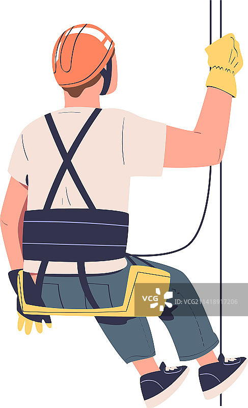 高空作业的男子悬挂在绳索上图片素材