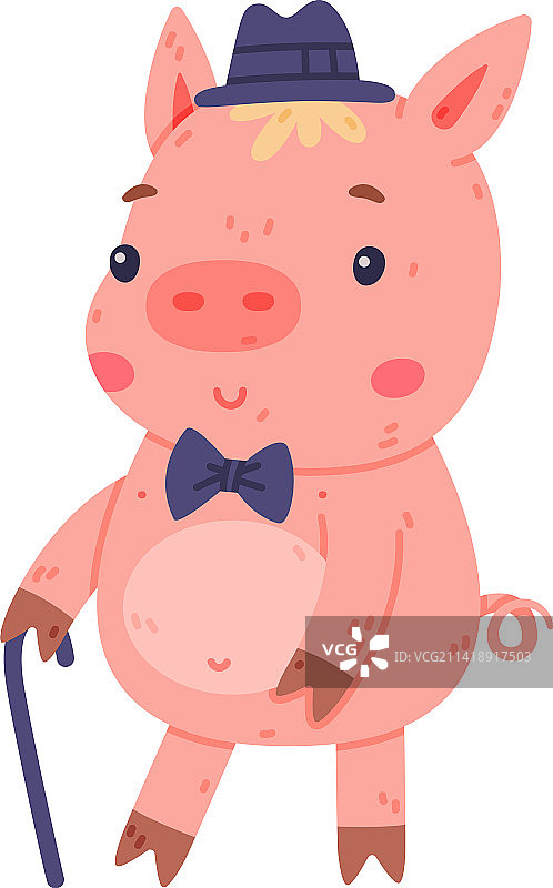 戴帽子的趣味粉色小猪角色，带蹄子图片素材