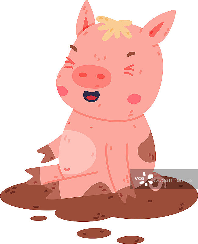 蹄子坐在里面的有趣粉红色小猪角色图片素材