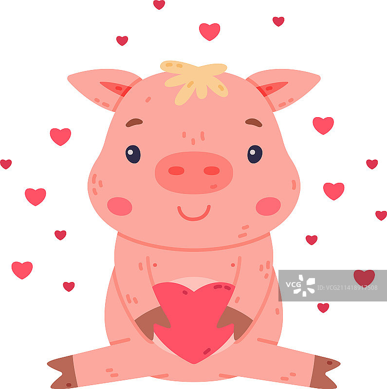 带蹄子的有趣粉色小猪角色坐着图片素材