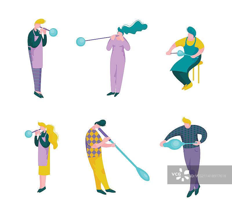 吹制玻璃的工人图片素材