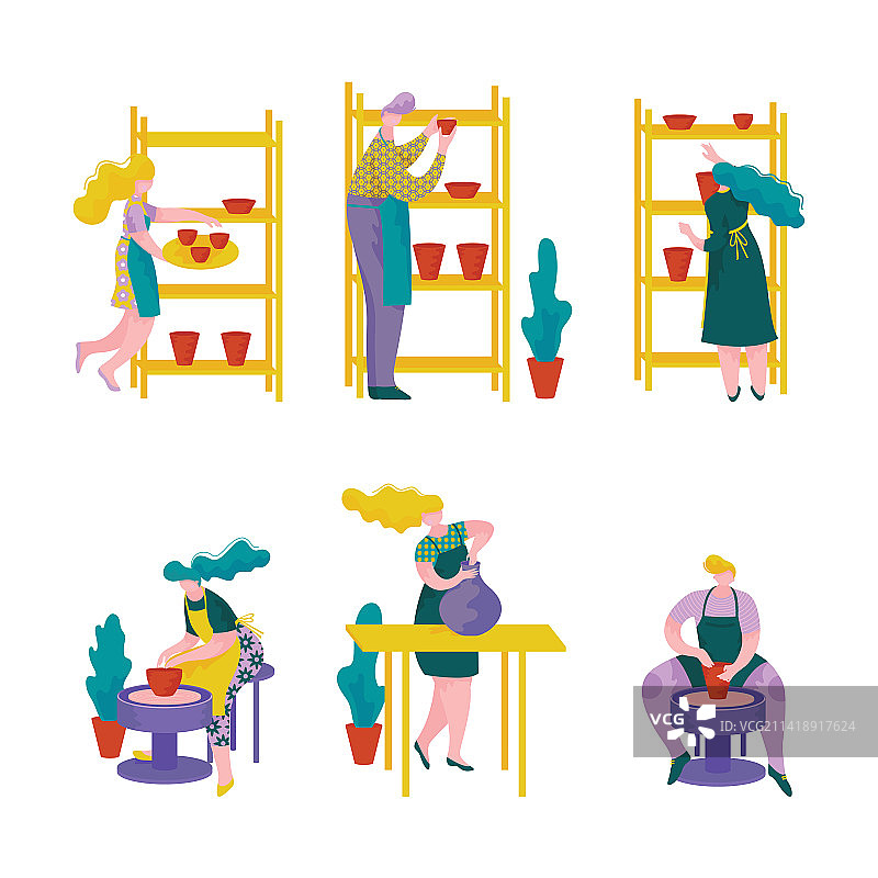 陶艺工坊：男女陶艺家图片素材